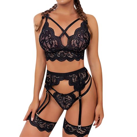 Mortilo Lingerie For Women Lace Teddy Deep V Halter Open Back Bodysuit