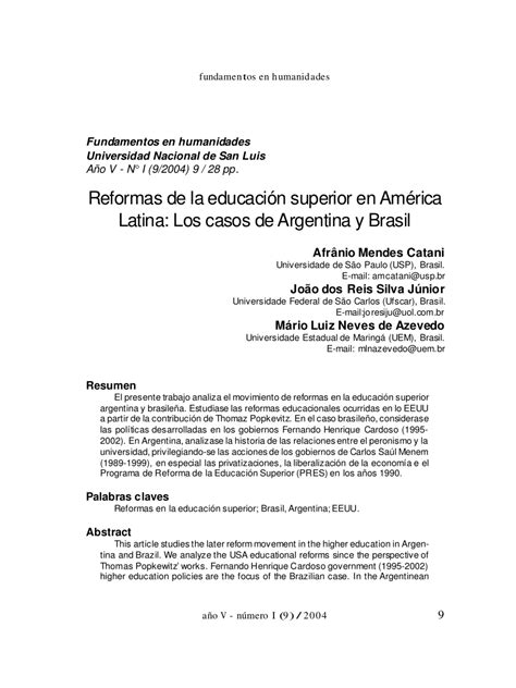 PDF Reformas de la educació n superior en Amé rica Latina Los casos de Argentina y Brasil