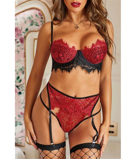 Ensemble Pas Cher Bustier Sexy Dentelle Noir Lingerie Rose Dentelle