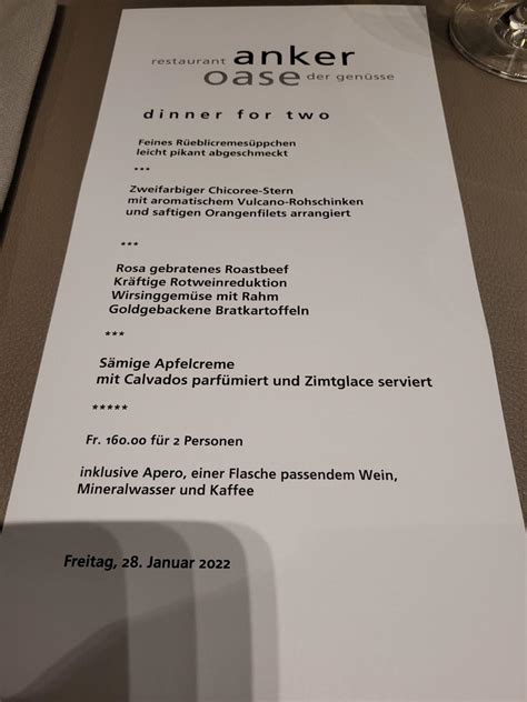 Carta De Restaurant Anker Schlatt Haslen