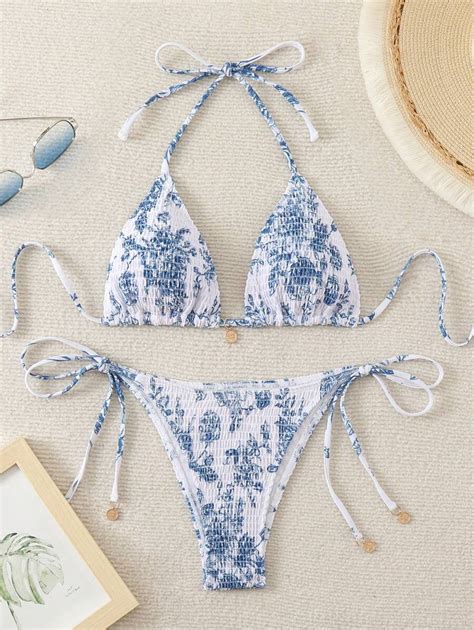 Women S Spider Printed Halter Neck Tie Sexy Bikini Set Summer