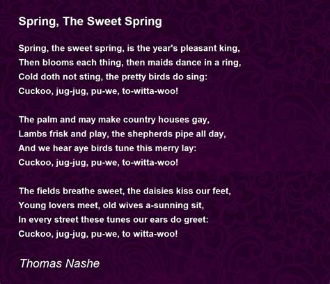 Spring The Sweet Spring Spring The Sweet Spring Poem By Thomas Nashe