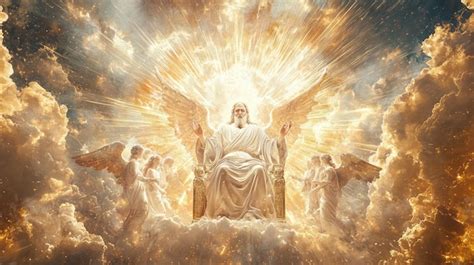 radiant depiction  god seated  throne  angels surrounding