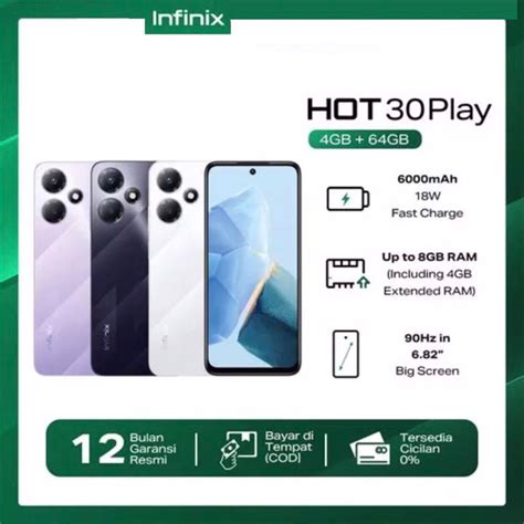 Jual Infinix Hot 30 Play 4GB 64GB Extended RAM 8GB Helio G37 16MP Dual Camera Li Po