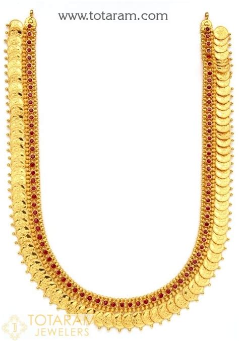 K Gold Lakshmi Kasu Mala Long Kasulaperu With Beads Gn