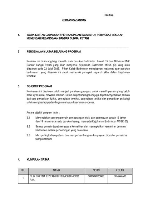 Kertas Kerja Pertandingan Badminton Sekolah Pdf