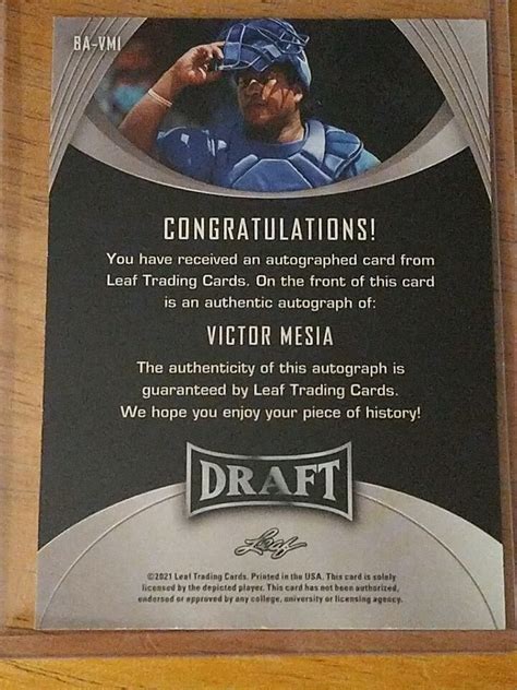 Leaf Draft Autograph Gold Ba Vm Victor Mesia Xrc Rc Rookie Auto