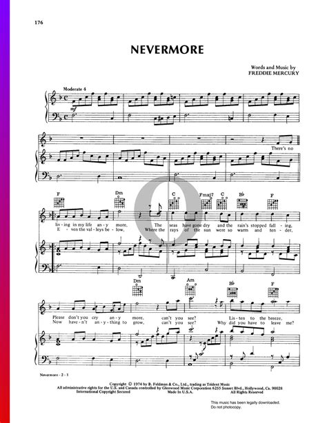 Nevermore Queen Piano Sheet Music Oktav