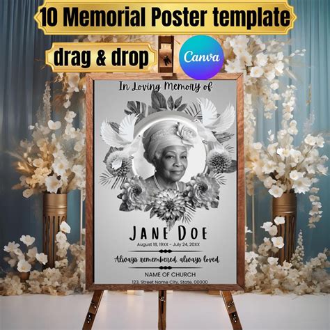 editable memorial poster template funeral tarp celebration