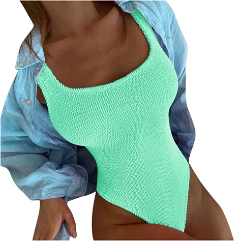 Jggspwm Women S Neon One Piece Swimsuits Sexy Bathing Suit Square Neck Solid Bikini Swimwear