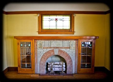 All Original Late 1920s American Craftsman Style Interior Residential Bookcase Fireplace Ma