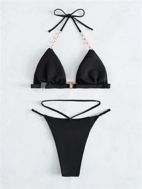 SHEIN Swim Y GLAM Set de bikini con decoración de gemas falsas sujetador de micro triángulo