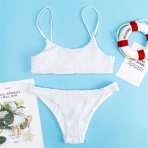 Wholesale Solid Color Bikini Two Piece Bikini Women Shirred Glamour Sling High Cut Bikini Set