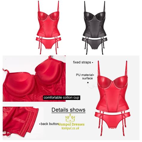 Black Women S Corset Lingerie Shapeweary Faux Leather Bra Thongs Set Vampal Dresses