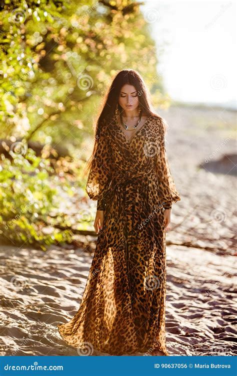 Sensual Beautiful Brunette Girl With Long Hair In Leopard P Stock Photo Image Of Lady