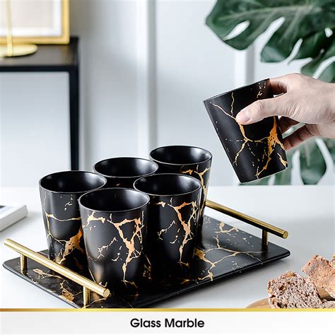 Jual SET Cangkir Gelas Marble Mug Nampan Tray Tatakan Kopi Keramik Kopi