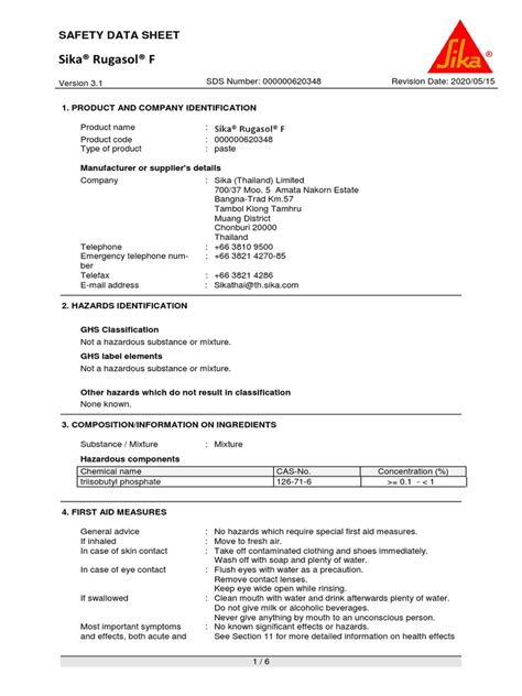 Ghs Sds E Rugasol F 2015 Pdf Toxicity Personal Protective Equipment