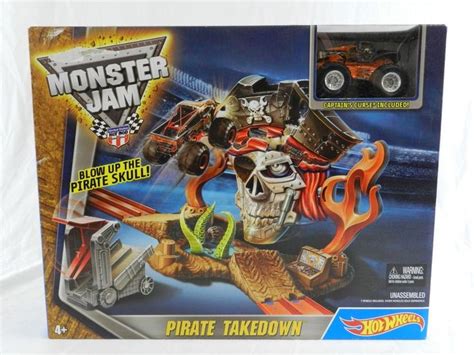 New Hot Wheels Monster Jam Pirate Takedown Playset W Captain Curse Truck Nip Hotwheels