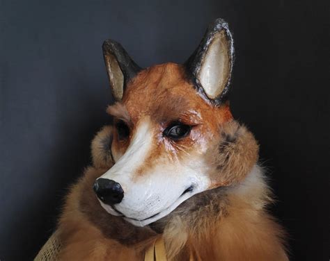 fox mask halloween mask masquerade mask animal mask paper etsy