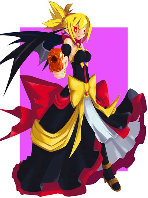 Safebooru 1girl Bat Wings Blonde Hair Bow Demon Girl Disgaea Dress