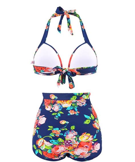 Summer Wearing Fashion Women High Waist Vintage Bikini Tankini Set Colorful Blue Ci I Dot