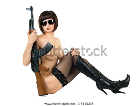 Sensuality Beautiful Sexy Nude Girl Submachinegun Stock Photo Edit Now 115146235