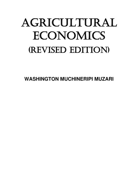 Pdf Agricultural Economics Revised Edition