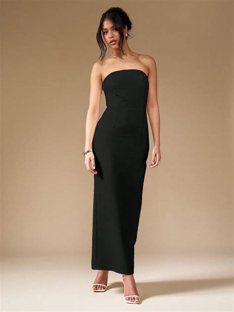 Strapless Bandeau Column Evening Gown Formal Floor Length Fitted