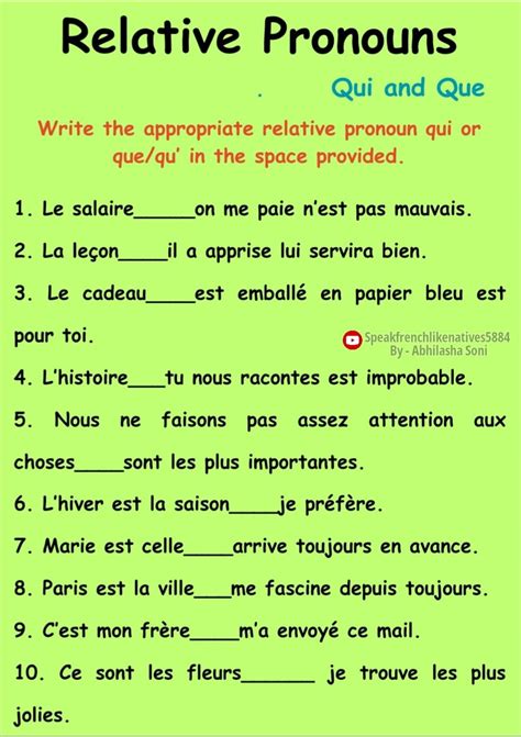 Relative Pronouns In French In 2024 French Language Lessons French Worksheets Teaching French