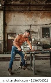 Muscled Half Naked Man Work Walking Stock Photo Edit Now