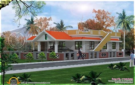 single floor  bedroom house elevation home kerala plans