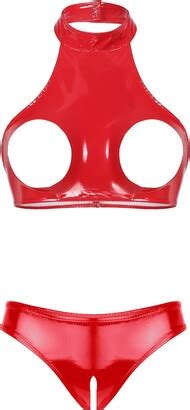 Choomomo Women 2 Piece Lingerie Set Hollow Out Nipples Bra Crop Tops With High Cut Panties