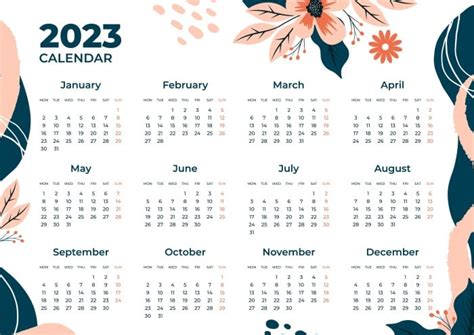 Free Hand Drawn Floral 2023 Yearly Calendar Template