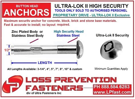 Loss Prevention Fasteners Tamper Proof Anchors