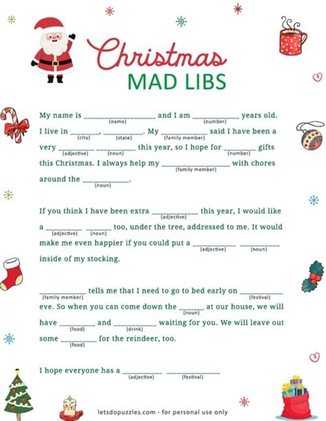 Christmas Mad Libs Printable Fun Activities For Kids Worksheets Library