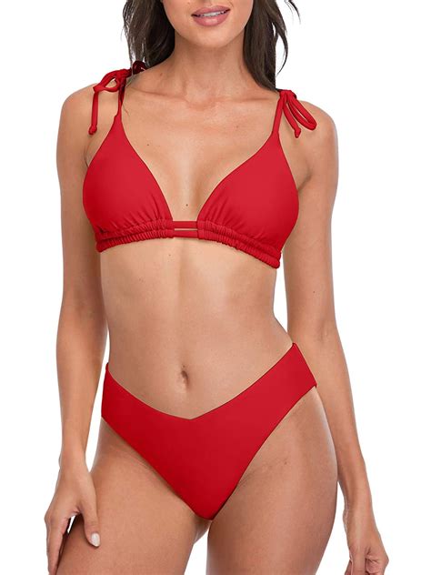 Sexy Tie Shoulder Bikini Set High Cut V Style Triangle Bikini Swimsuit Walmart