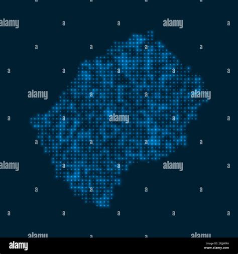 Lesotho Dotted Glowing Map Shape Of The Country With Blue Bright Bulbs