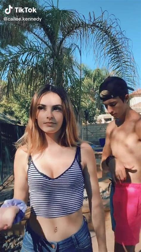 Beautiful Cailee Kennedy Shows Cleavage In Sexy Striped Crop Top