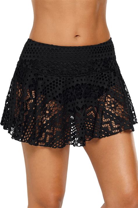 Lynnie Women Crochet Lace Bikini Bottom Swim Lace Skirt Swimsuit Black Amber Millet