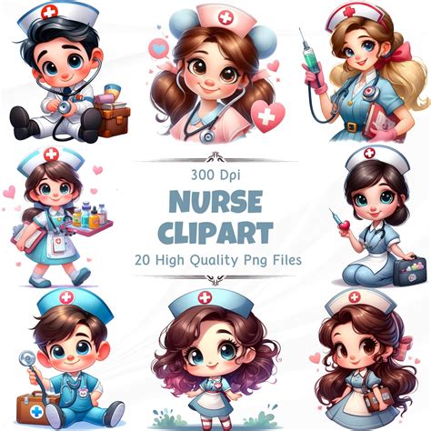 Cute Nurse Clipart Set 300 DPI, High-resolution, Transparent Background