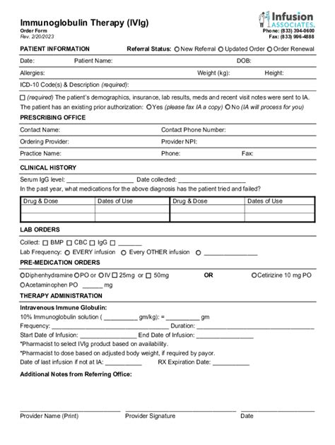 Fillable Online Immunoglobulin Therapy Ivig Order Form Fax Email