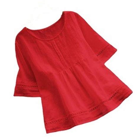 Susanny Cotton Linen Tops For Women Plus Size Half Sleeve Shirt Boho