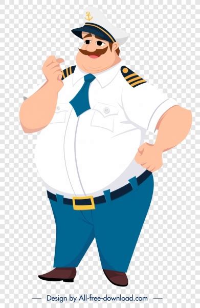 Captain Icon Colored Fat Man Cartoon Character Vectors Images Graphic