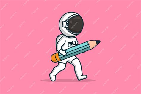 Astronauta Corriendo Con Una Ilustración De Icono De Vector De Lápiz