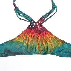 Tie Dye Knotted Lattice Boho Yoga Halter Neck Bikini Top Green Red And Yellow Hand Dyed Bra Top