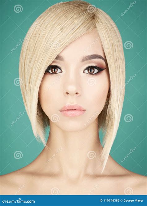 Lovely Asian Woman With Blonde Short Hair Stock Image Image Of Lips Japanese 110746385