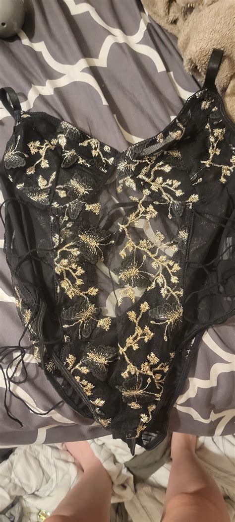 Mo Finance Lilosy Women Sexy Lace Up Floral Embroidered Teddy Lingerie Bodysuit Top Mesh