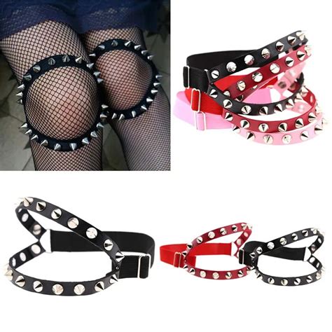 Sexy Women Elastic Pu Leather Leg Ring Garter Lingerie Belt Punk Heart Rivet Thigh Ring Goth