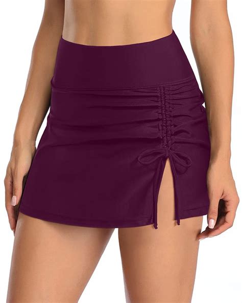High Waist Drawstring Slit Bikini Bottom Swim Skorts