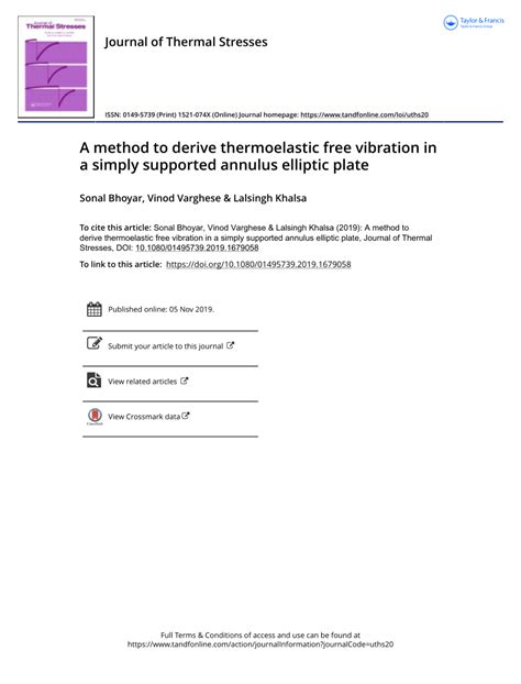 PDF A Method To Derive Thermoelastic Free Vibration In A Simply